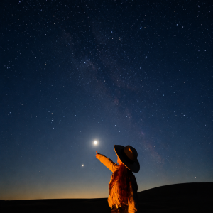 Admiring the night sky's glow