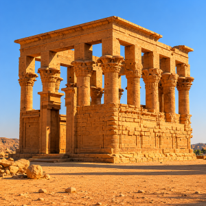 Ancient Egyptian temple in golden sunlight