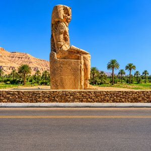 Ancient colossus in desert sunlight