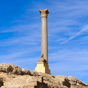 Ancient ruins beneath a bright sky