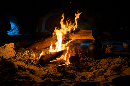 Cozy campfire under a starry night