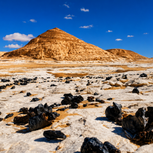 Desert landscape with volcanic stones