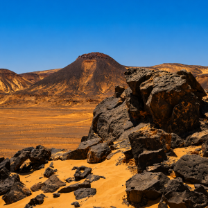 Desert panorama with volcanic terrain