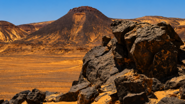 Desert panorama with volcanic terrain