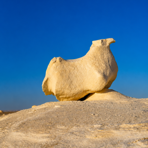 Desert rock silhouette at sunset