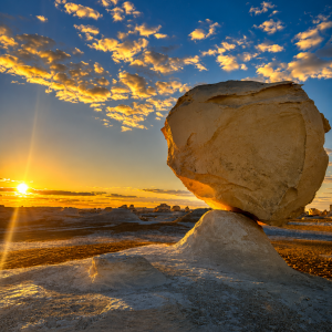 Desert sunset with balanced rock