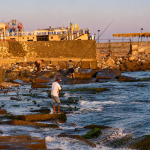 Golden hour fishing by the sea
