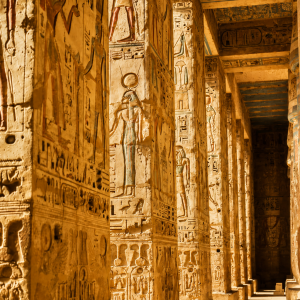 Golden sunlight in an Egyptian colonnade
