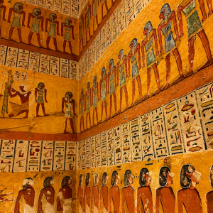 Richly painted ancient Egyptian tomb walls