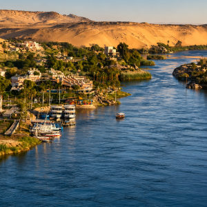Riverfront resort and desert hills