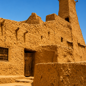 Rustic desert village in golden light