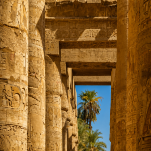Sunlit Egyptian temple corridor