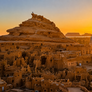 Sunset over ancient desert village