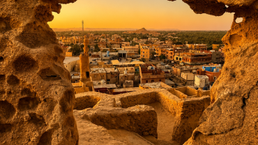 Sunset view through a desert window
