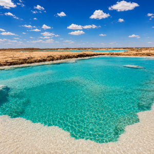 Turquoise lagoon in a desert landscape